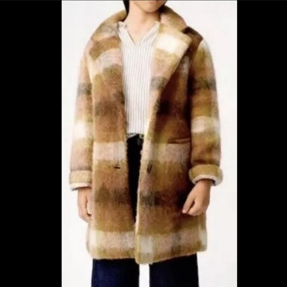 Zara Girl Wool Blend Plaid Coat
